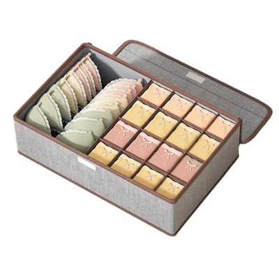 JJTZ 44 x 29 x 12.5cm 3-in-1 Drawer Style 17 Grids Storage Box with Lid for Underwear and Socks - Dark Grey
