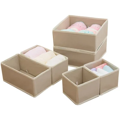 6Pcs / Set Cabinet Non-Woven Fabric Storage Box for Underwear Socks, XS+S+M - Beige