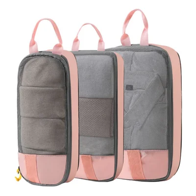 LXSN-000680 3PCS Travel Clothing Compression Packing Pouch Oxford Cloth Storage Bag - Pink