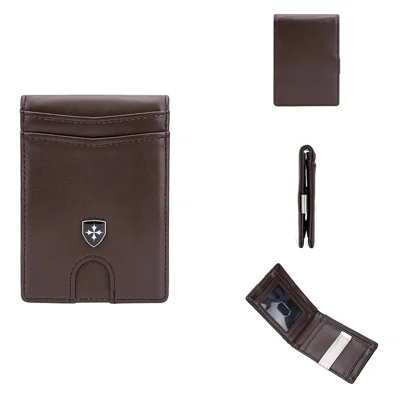 BAELLERRY K9313-K9314 Leather RFID Blocking Card Bag Card Storage Case Coin Purse - Coffee