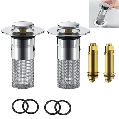 2Pcs Pop Up Basin Stopper 304 Stainless Steel Drain Filter Plug Hair Catcher Strainer for Shower Sink