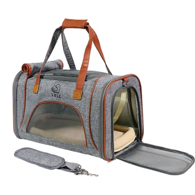 Bolsa Transportadora Portátil para Cão, Presente para Animais, Bolsa de Viagem para Filhotes, Bolsa de Malha Respirável, Bolsa de Transporte para Gato, 46x26x28 cm - Cinzenta