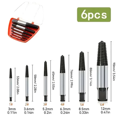 6Pcs / Set Broken Screw Extractor High Carbon Steel Damaged Screws Remover Woodworking Tool