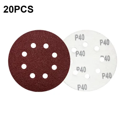 20 stk. 125 mm 8-huls slibepapir til træbearbejdning og metal slibning, slibeskiver, slibepapir til polering – 40 grit