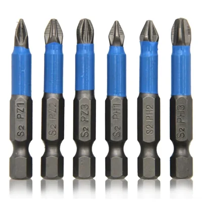 6Pcs S2 Steel Anti-Slip Screwdriver Bits PH1 / PH2 / PH3 / PZ1 / PZ2 / PZ3 Electric Screwdriver Bit Set