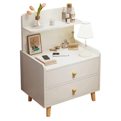 C22 Dual Drawer Bedside Table Wide Storage Cabinet Multipurpose Nightstand, 40 x 32 x 70cm - Warm White