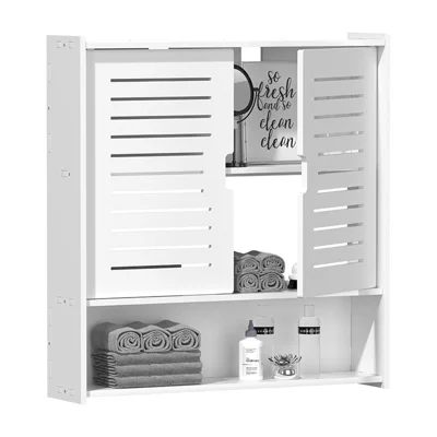 Wood-Plastic Board Bathroom Storage Organizer No Drill Cosmetic Toiletry Wall Mounted Cabinet