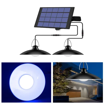 Outdoor Garden Yard Lighting Waterproof Solar Powered 2-Head Ceiling Porch Hanging Light Bulb with Extension Cord - Cool White