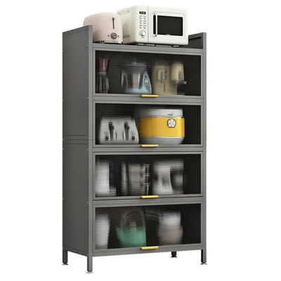 100 cm, 5-Ebenen, Küchenregal mit Türen, staubdicht, freistehender Vorratsschrank Organizer für Küchenutensilien und Lebensmittel – Grau