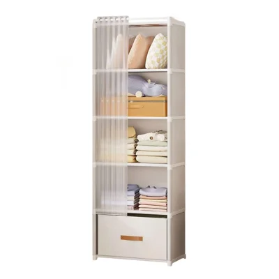 Armário de Quarto de 6 Prateleiras 40 x 30 x 155 cm Armário Roupeiro Organizador de Armário com Gaveta - Branco