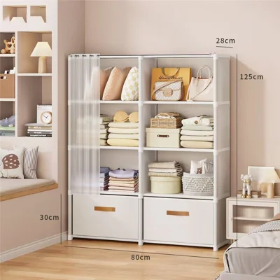 80 x 30 x 125 cm, 5-stufiger Doppelreihiger Kleiderschrank Organizer Aufbewahrungsschrank mit Schublade – Weiß