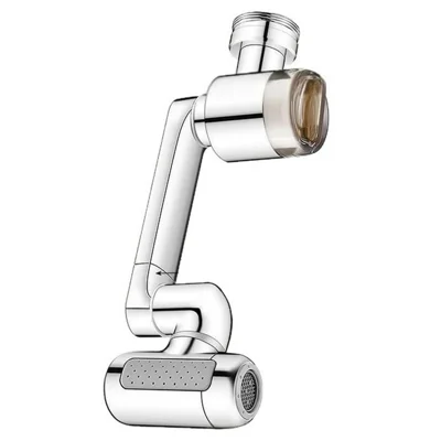 Aérateur de robinet filtrant avec bras robotique rotatif à 4 vitesses et 1440 degrés, 3 filtres inclus, rallonge de robinet orientable pour cuisine et salle de bain - Argent