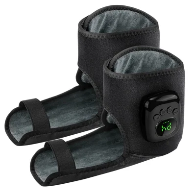 2Pcs Ankle Massager Air Compression Heating Pad 4 Levels 3 Temperature NTC Control for Pain Relief - Black