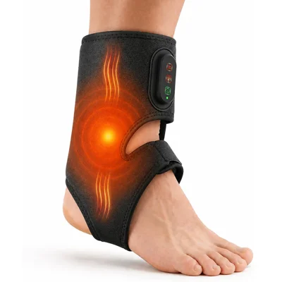 1Pc APP-Controlled Heated Ankle Massager with Vibration, 35-65℃ Adjustable Heat Therapy, Cordless Foot Relaxation Wrap with Timer - Black