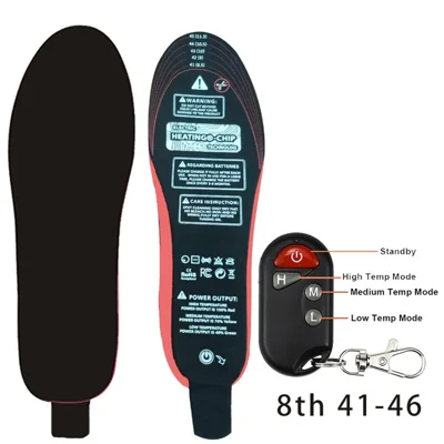 SP-XJ05 1 Pair Size L 41-46 Heated Insoles with 6000mAh Battery Foot Warmers Wireless Remote 3 Heat Settings for Outdoor Activities - Black
