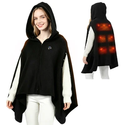 150 x 102cm Graphene Electric Heating Shawl 10W 3 Temperature Control USB Heated Blanket for Outdoor Winter Warmth - Black