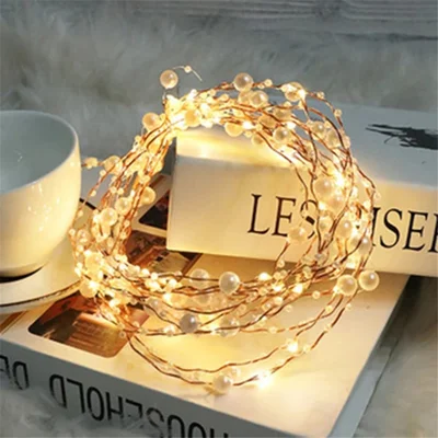 10 meter 100 LED Kerst Bruiloft Feest Op Batterijen Werkende Decoratieve Kunstparel Slingerlicht