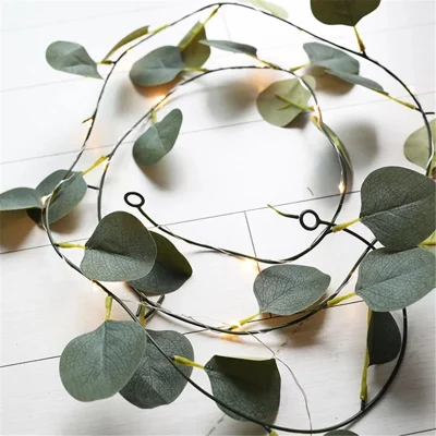 10m 100 LED Green Leaf Light String Simulation Eucalyptus Rattan Copper Wire Wedding Home Decoration - Warm Light