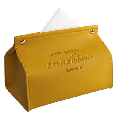 YT2014 Nordic Snap Button Design PU Leather Tissue Box Car Home Decoration Desktop Napkin Holder Case - Yellow