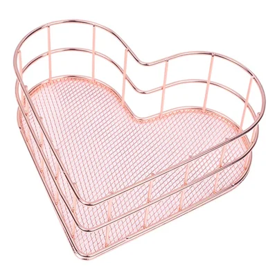 Cesta Em Forma De Ferro De Armazenamento De Caixa De Desktop Cesta De Desktop Cesta De Armazenamento Oco Titular De Armazenamento Cosmético - Rosa Ouro