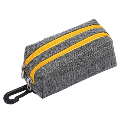 Portadispenser per sacchetti igienici per animali domestici LDLC QS-080, borsa con cerniera portatile per sacchetti per deiezioni di cane, attacco al guinzaglio, doppia cerniera - Grigio/Giallo