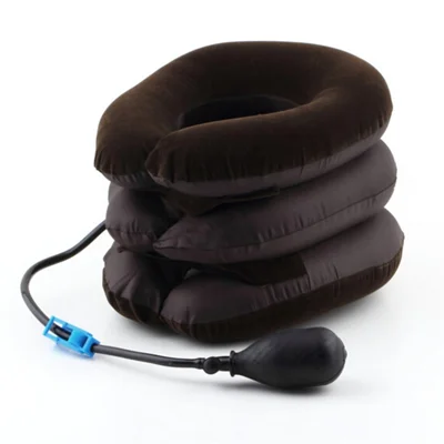 Halsmassagebaste Korrektorkragen Relief Luft Aufblasbare Halswirbel Therapie Traktion 3 Schichten Weiche Klammer Schmerzlinderung Kissen Kissen - Kaffee