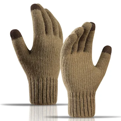 1 Par de Luvas de Inverno Masculinas para Uso Externo em Ciclismo, Tricotadas, Quentes - Camelo