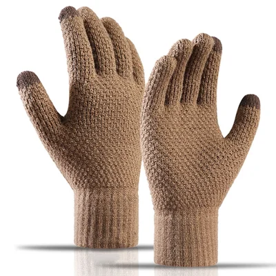1 paar winterse fietshandschoenen van gebreid warm materiaal voor heren, antislip, met touchscreen voor volledige vingers - Kameel