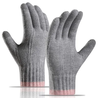 1 Pair Women Winter Cycling Knitted Thicken Warm Gloves Touch Screen Full Finger Gloves with Tree Decor - Grey