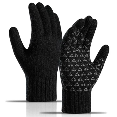 Y0097 1 Paire de Gants d'Hiver pour Hommes Gants Tactiles Tricotés Chauds et Coupe-Vent pour le Cyclisme avec Doigts Entiers - Noir / S