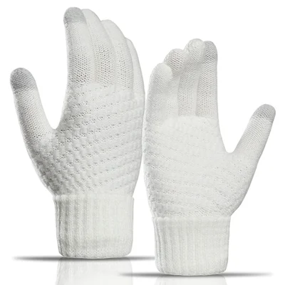 Y0042 1 Pair Winter Touchscreen Gloves for Men Women Elastic Thermal Knit Warm Gloves Mitten - White