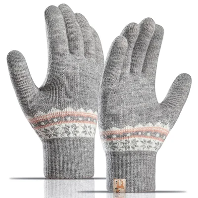 B8822 1 Paire de Gants Tactiles pour Femmes, Gants Tricotés Épais et Chauds pour l'Hiver, Gants Colorés - Gris