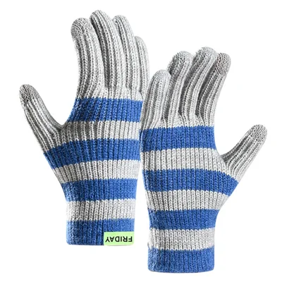 A9905 Men Striped Winter Outdoor Warm Gloves Touch Screen Full Finger Knitted Mittens - Light Grey