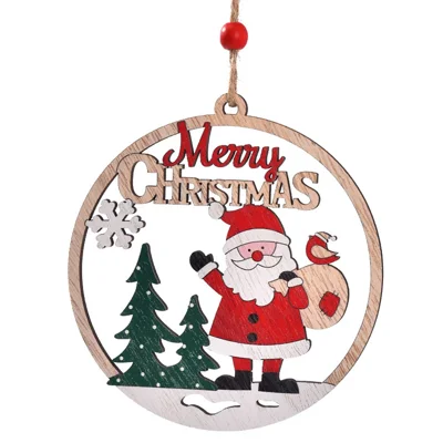 Christmas Tree Decorations Wooden Hollow Hanging Ornaments Crafts - Santa Claus with Gift