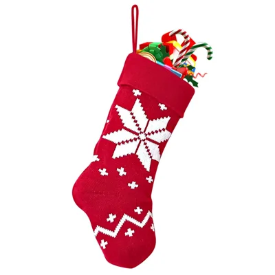 Christmas Socks Knitted Xmas Stocking Gift Candy Storage Bag Christmas Tree Home Hanging Ornament - Style A
