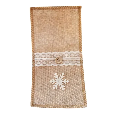 Burlap Knife Fork Cutlery Holder Lace Tableware Pouch Christmas Table Decoration Gift - Snowflake