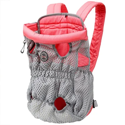 DOGLEMI PD30010 Pet Front Chest Backpack Breathable Mesh Dog Cat Shoulder Bag for Outdoor Travel - Pink Grey / M