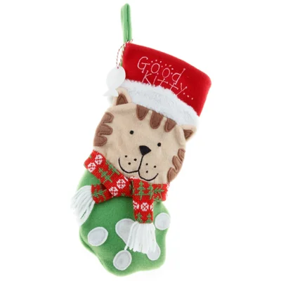 Cute Dog / Cat Christmas Stocking Festive Candy Gift Bag Xmas Tree Hanging Decoration, Size S - Cat