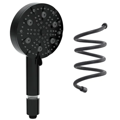 Water Saving 10 Modes Handheld Filter Shower Head with Stainless Steel Hose, Matte Black