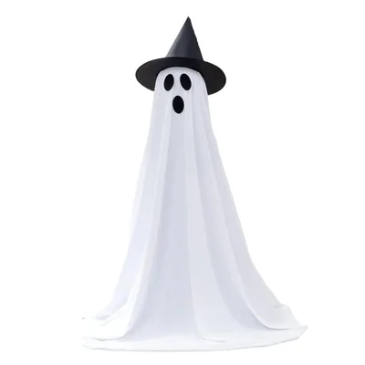 Halloween Outdoor Ghost Decoration with String Lights, Adjustable Height for Front Door, Porch, and Yard