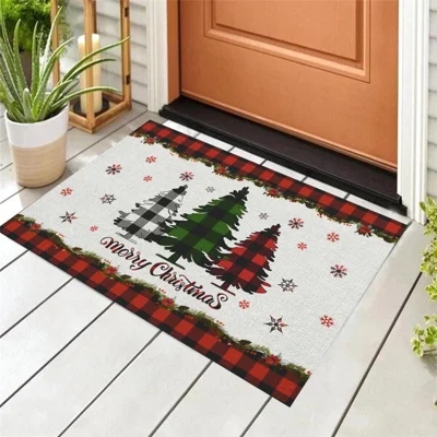Christmas Door Mat 40x60cm Non Slip Cashmere+TPR Entrance Doormat Floor Mat Kitchen Home Decor - 01257
