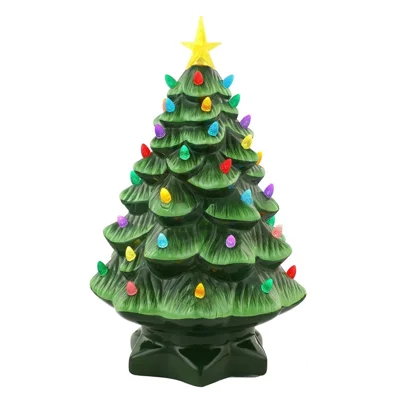 20cm LED Christmas Tree Ornaments Resin Tabletop Christmas Decorations with Multicolored Lights - Green