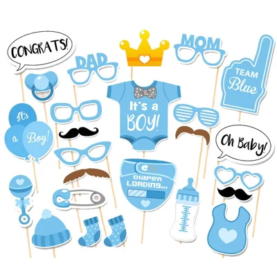 25Pcs / Set Baby Shower Photo Booth Props Newborn Baby Boy Girl Party Decoration Gift DIY Supply - Boy