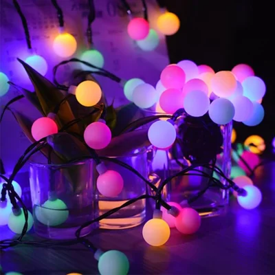6,5 m / 30 Lampen LED-Lichterkette, mattweiße Kugeln, Solarlichterkette für Hochzeit, Zuhause, Partys – bunt