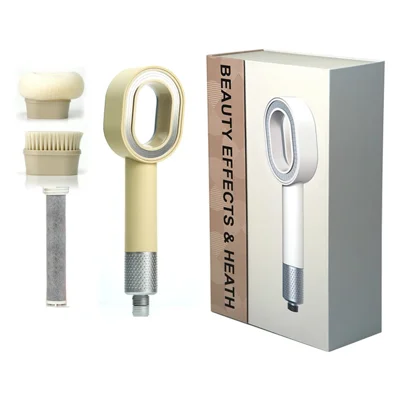 Handheld Shower Head with Massage Scrubber VC Carbon Fiber Filter Plastic Shower Head - Light Yellow