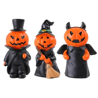 3 PCS  /  Set Halloween Mini Pumpkin Devil Gentleman Figurine Resin Decorative Ornaments Gift For Home Party