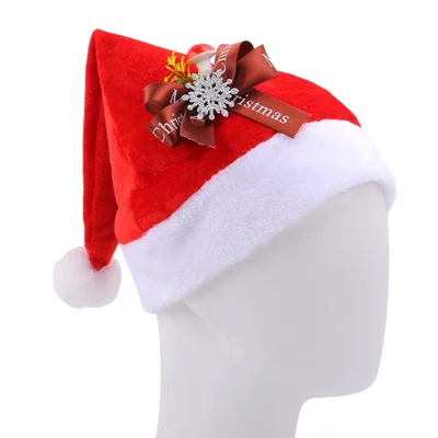 Christmas Hat for Adults Pleuche Santa Claus Cap Xmas Party Holiday Gift Costume Accessory - Brown Bowknot