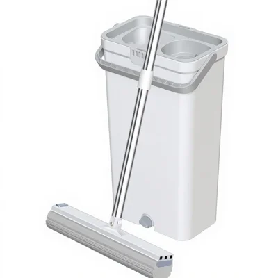 Stainless Steel Handle Microfiber Mop with Bucket Hands-Free Cleaning Set