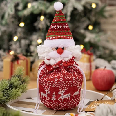 Christmas Knitted Fruit Gift Bag Holiday Decoration Reusable Storage Pouch for Home Party  /  Xmas Tree Ornament - Santa Claus