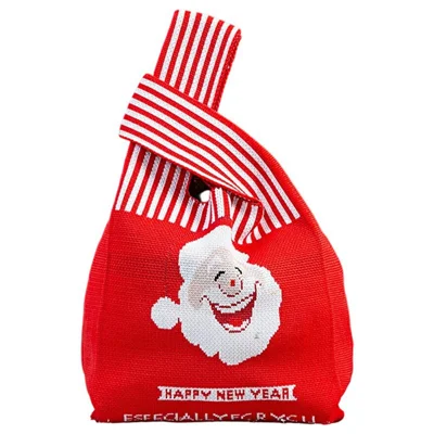 15 x 23cm Christmas Knitted Candy Bag Tote Gift Bag for Holiday Handbag Festive Wrist Bag - Santa Claus